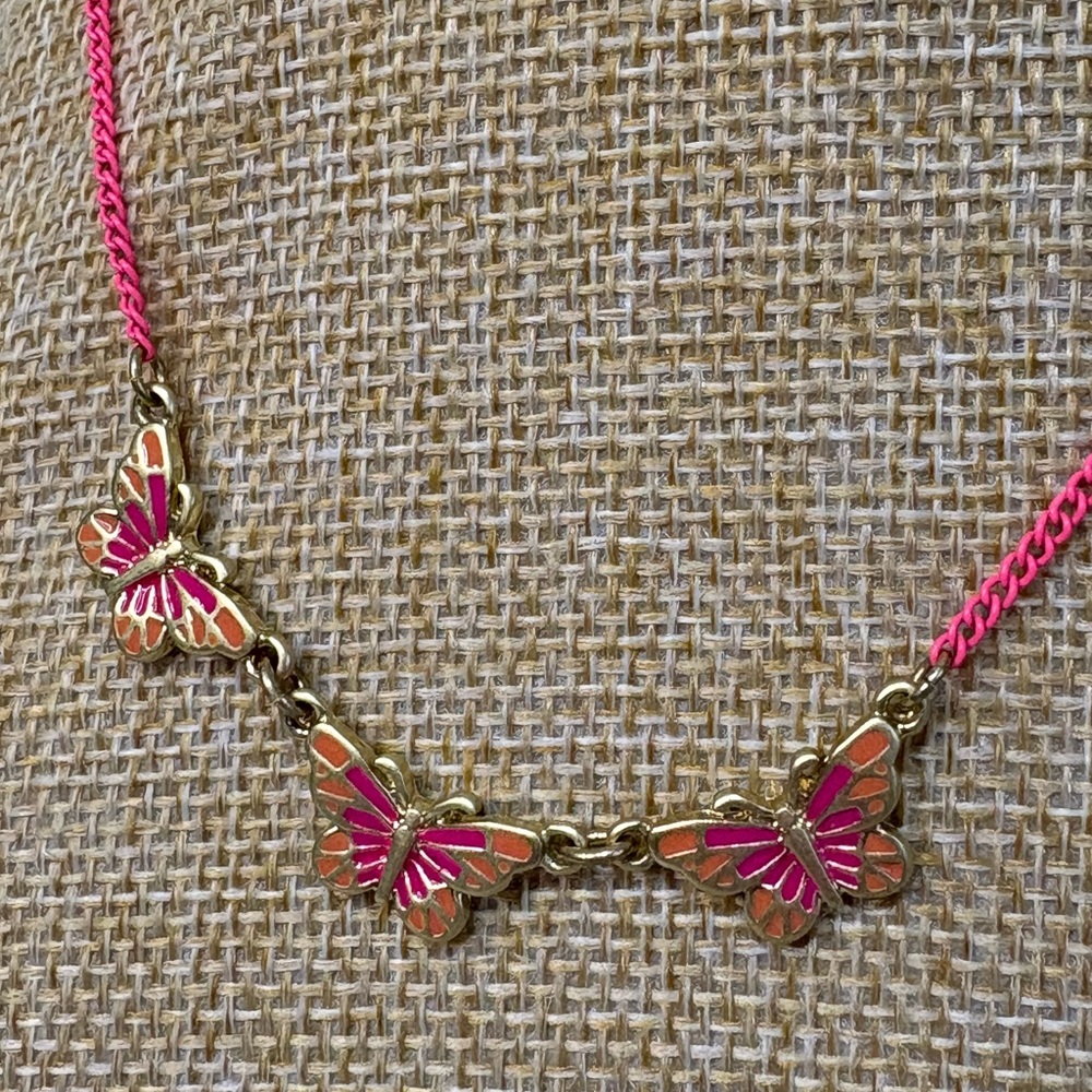 Stella & Dot Pink and Gold Butterfly Necklace